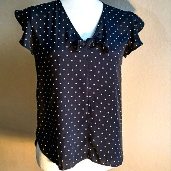 Ann Taylor LOFT Polka Dot Tied-Bow Blouse  XSP - Picture 1 of 6